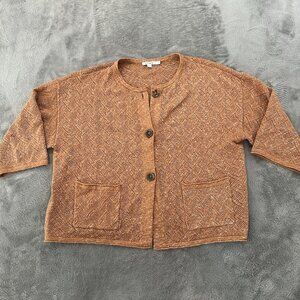 Chico's Cropped Tweed Sweater Cardigan Burnt Sienna 3 US XL